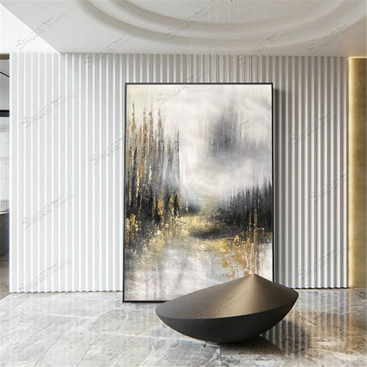 Leaf Hand-painted Gold Entryway Abstract Canvas Artwork BTP25